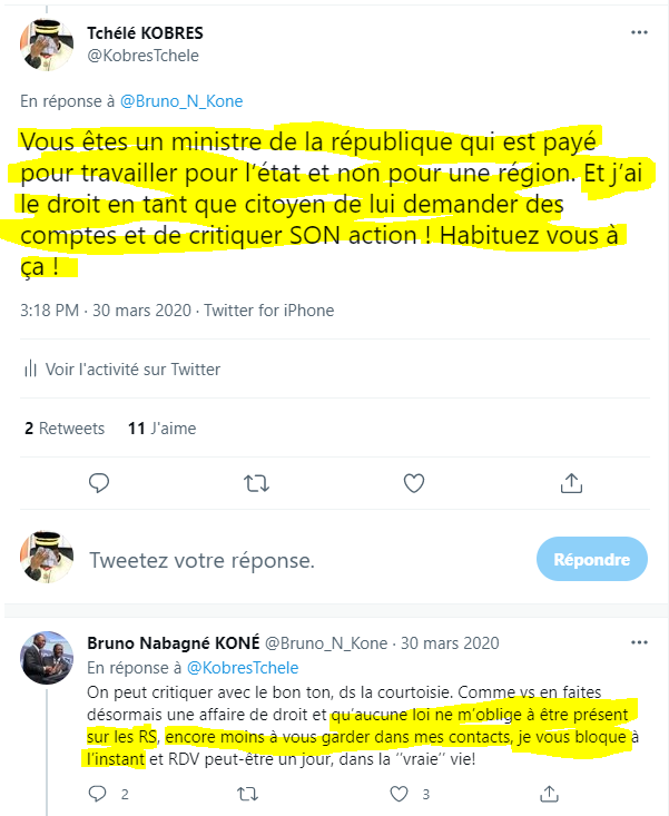 KobresTchele's tweet photo. Quand j'ai osé lui dire que j'étais un Citoyen qui avait le DROIT de critiquer son action, Il m'a bloqué. 
C'était en Mars 2020. 

C'est l'Afrique, le Ministre est le ROI, le président est le DIEU https://t.co/4ZXgmOmFG2