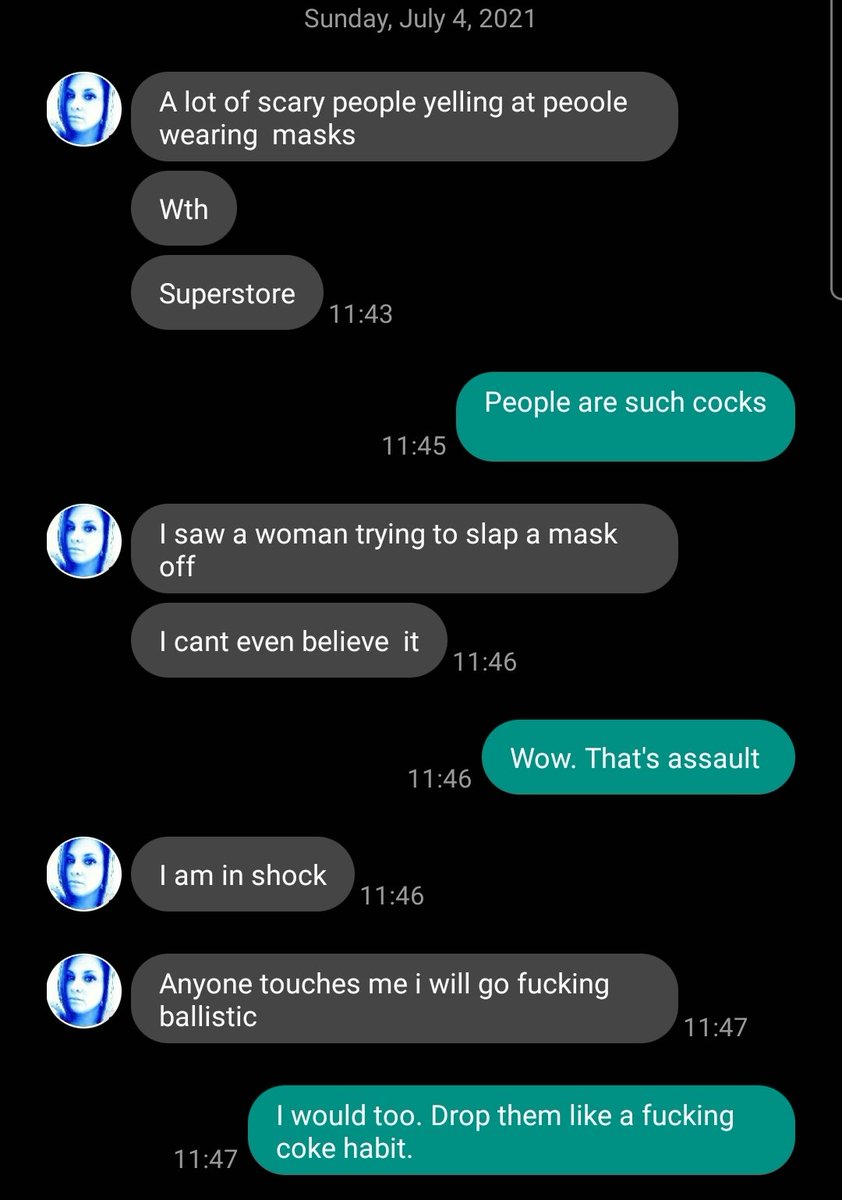 Scott_755's tweet image. My wife just had to run out, and she texted me this. 

Seriously, people, leave individuals alone. Mask or no mask, it is not your business. 

#COVID19AB #Covid19