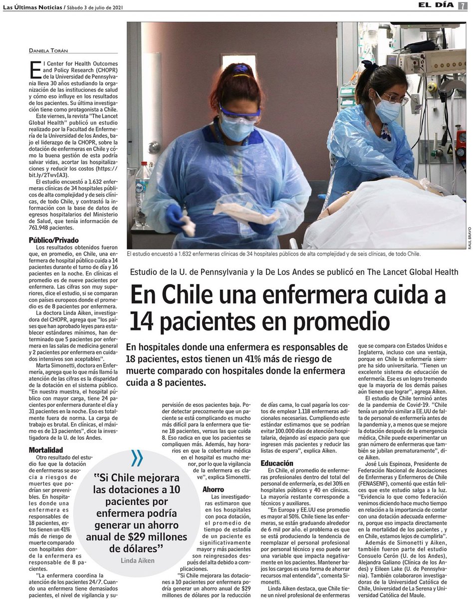<a href="/jmanalich/">Jaime Mañalich</a> El estudio publicado en <a href="/TheLancet/">The Lancet</a> fue realizado por investigadores de <a href="/Penn/">Penn</a> y <a href="/uandes/">UANDES</a> como <a href="/LindaAiken_Penn/">Linda H. Aiken</a>, Marta Simonetti y Consuelo Cerón. Y ayer en <a href="/lun/">Las Últimas Noticias</a>: bit.ly/3jLZOVB cc <a href="/PennNursing/">Penn Nursing</a> <a href="/Penn_CHOPR/">Center for Health Outcomes and Policy Research</a> <a href="/RNsEverywhere/">NursesEverywhere</a> <a href="/FENASENFCHILE/">FENASENF</a> <a href="/MacaLescornez/">Macarena Lescornez</a>