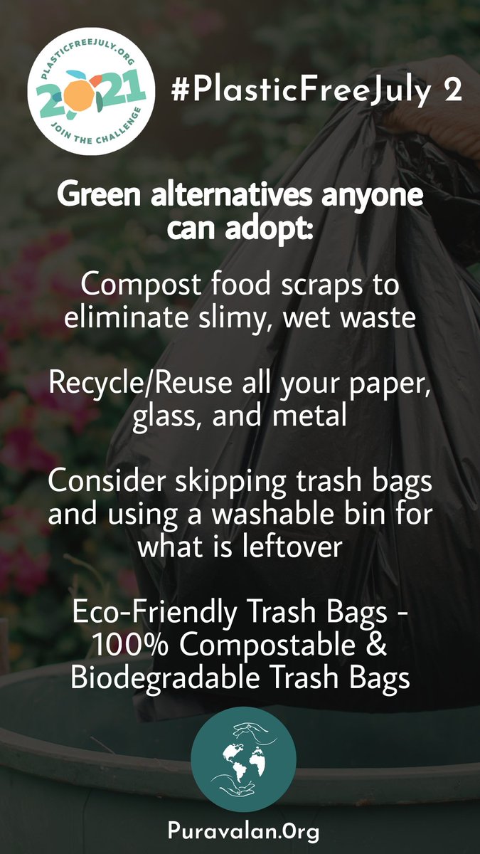 puravalan_org's tweet photo. #PlasticFreeJuly #PlasticPollution #SingleUsePlastic #EnvironmentFriendly #Environment #Nature #Ecofriendly #SaveEarth #GlobalWarming #ClimateChange #ClimateJustice #SustainableLiving #GoGreen #Veganism #Compost #Puravalan #GarbageBags

Follow @puravalan_org for more updates https://t.co/rkHE4HTVc4
