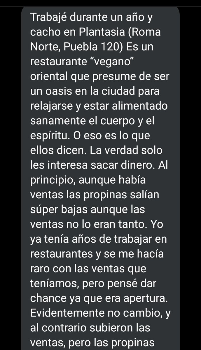 TerrorRestMX's tweet photo. Hoy tenemos el caso de Plantasia. Otro lugar vegano en la Roma, CDMX. 

Aquí también tenemos el ya normalizado robo de propinas, abuso psicológico y otra vez el fondeo para beneficiar solo a los dueños y no a los trabajadores. https://t.co/6cYzWOKXbs
