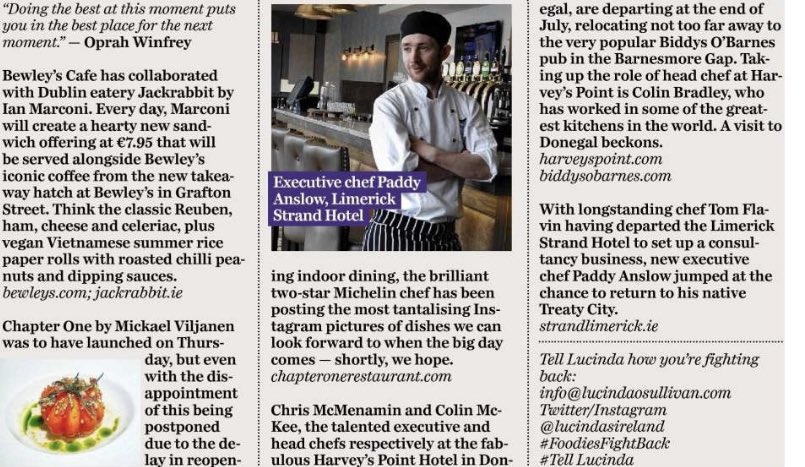 Tom Flavin (@flavintom) on Twitter photo In good company today <a href="/LucindasIreland/">LUCINDA O’SULLIVAN</a> #LucindasNoticeBoard with <a href="/paddyanslow/">patrick anslow</a> <a href="/stove28/">Mickael Viljanen</a> <a href="/chrismcmenamin2/">chris mc menamin</a> <a href="/chefcolinmc/">Colin McKee</a> <a href="/JackrabbitEats/">Ian Marconi</a> Best of luck to you all 😉🍀 In good company today <a href="/LucindasIreland/">LUCINDA O’SULLIVAN</a> #LucindasNoticeBoard with <a href="/paddyanslow/">patrick anslow</a> <a href="/stove28/">Mickael Viljanen</a> <a href="/chrismcmenamin2/">chris mc menamin</a> <a href="/chefcolinmc/">Colin McKee</a> <a href="/JackrabbitEats/">Ian Marconi</a> Best of luck to you all 😉🍀