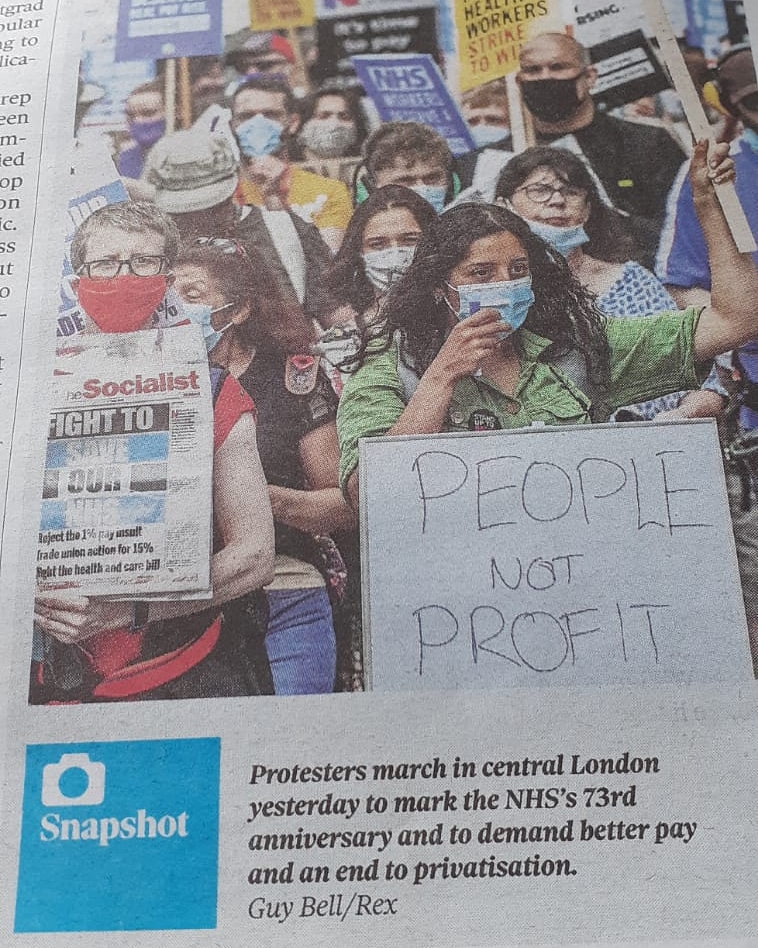 Naomi4Nec's tweet photo. Photo of yesterday's NHS march on central London in today's @ObserverUK 
#solidarity
#NHSPay15 
#oneteam2k
#AllEyesOnBoris 
#oneteamus2
#nhspayandconditions
#backinhouse https://t.co/tKTNkP9b4R