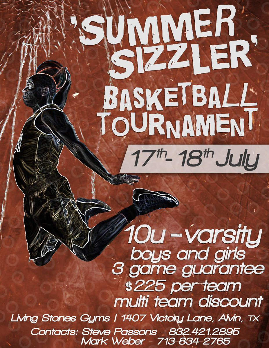 Come Join US for the Summer Sizzler July 17-18.2021 in Alvin TX  10U-Varsity Boys/Girls $200 per team/Multi team discount / REGISTER BELOW

basketball.exposureevents.com/157115/summer-…