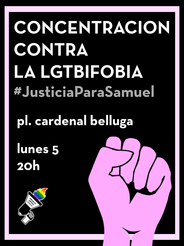CriticoMurcia's tweet photo. CONCENTRACIÓN CONTRA LA LGTBIFOBIA
#JusticiaParaSamuel

Plaza Cardenal Belluga (Murcia)
Lunes 5, 20h. https://t.co/HTyV61kPsy
