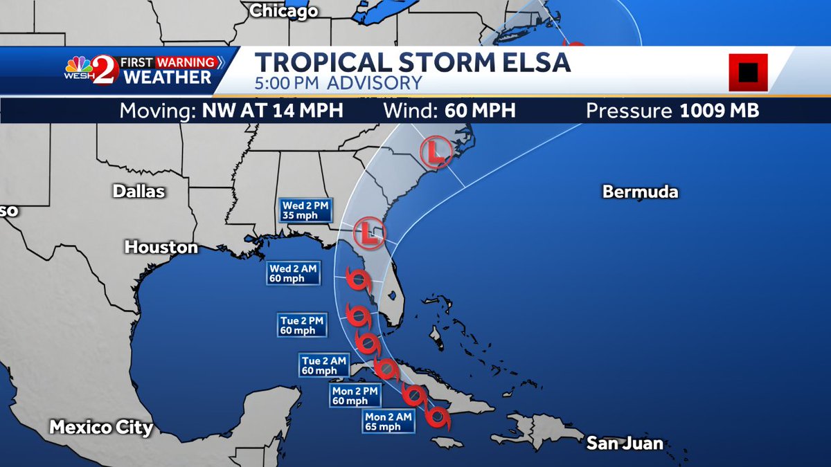 EricBurrisWX's tweet photo. 5pm #Elsa advisory has just been issued; Here's a look... https://t.co/9lwSHkxvFU