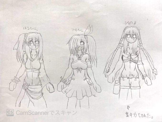 おはなのねん!
今日からアナログマンになるよん
これは描く予定だったはールさめの3人の水着衣装案なのねん。
久々すぎて変になったけどまぁ、案だし 