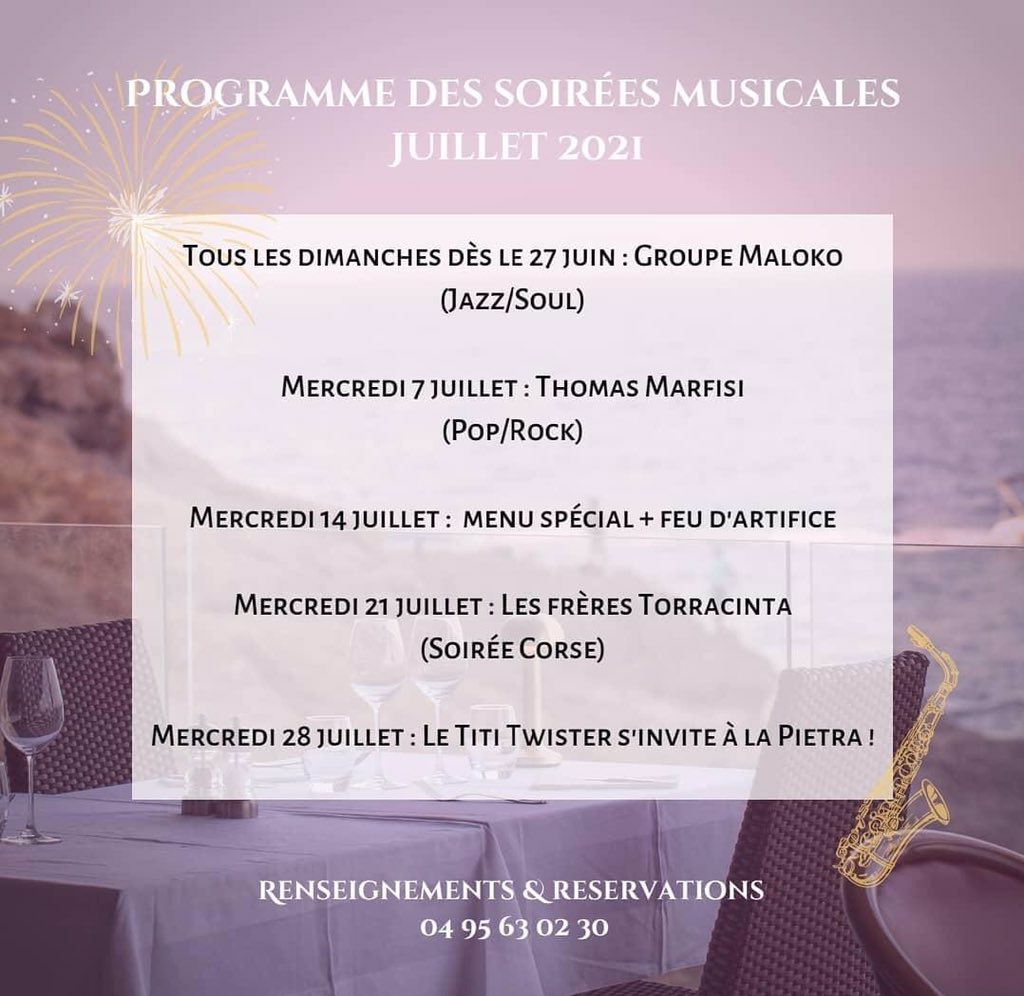 pietra_hotel's tweet photo. Nos soirées musicales reprennent du service!
Pour fêter les 60 ans de l'hôtel, tous les artistes invités viendront pour des soirées inoubliables!
Infos & résas au 04 95 53 02 30! #Corse #hotellapietra #soirees #tapas #isularossa #restaurants #fun #goodtime #sea #holidays https://t.co/Qwspb6WXFQ