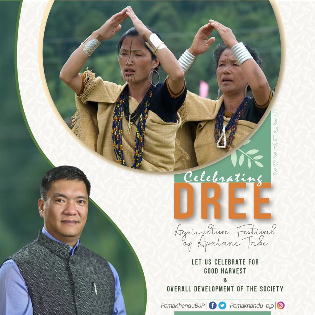 PemaKhanduBJP's tweet image. Warm greetings and best wishes to #Apatani community on the joyous occasion of #Dree festival. 

I pray Almighty Tamu, Harniang, Metii and Danyi to bless the mankind with happiness, prosperity and good health. Also may the festival bless us with bountiful harvest.