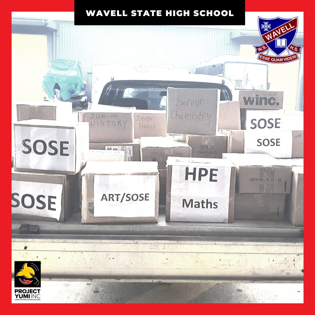 projectyumiinc's tweet photo. Thank you Wavell State High School for your donation of over 50 boxes of school text books to Project Yumi. 
We cannot wait to get these books to students in rural PNG.
#wavell #state #high #school #support #education #wshs #books #donation #makeadifference #team #yumi #thankyou https://t.co/VnmFQzYdqx