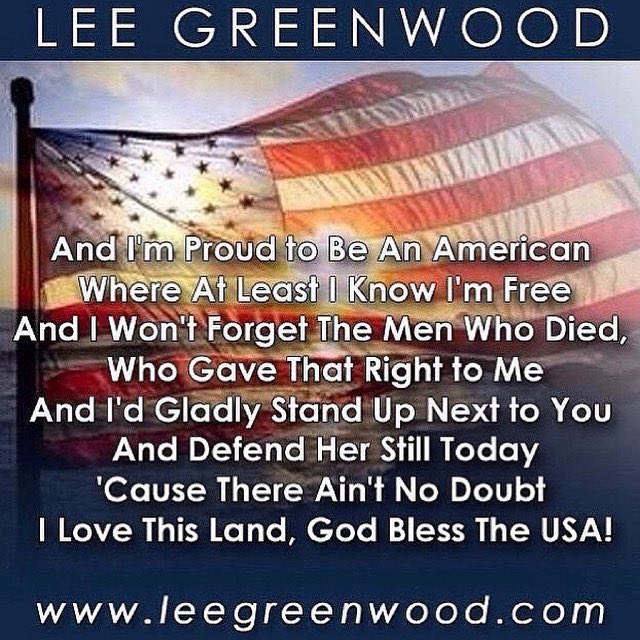 TheLeeGreenwood's tweet photo. Thank you to all the Proud Americans that tagged me in your 4th of July festivities, singing God Bless The USA &amp; shooting off fireworks.  I have loved them all! This is a nation that deserves a grand celebration! I love this country with every fiber in my being. https://t.co/7P0FRmUh7C