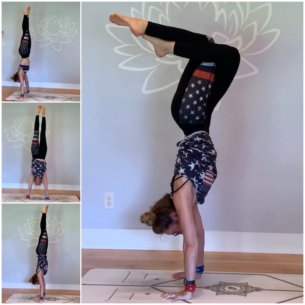 YogaAlyssa's tweet photo. I taught a lot of yoga this weekend @loftbsl decked out in my full July 4th getup plus playlist! Thanks to @monamiebsl for the tank top and @BornPrimitive for the leggings and sports bra! #adhomukhavrksasana #handstand #monamiebsl #bornprimative https://t.co/Mtp3sFWNLI