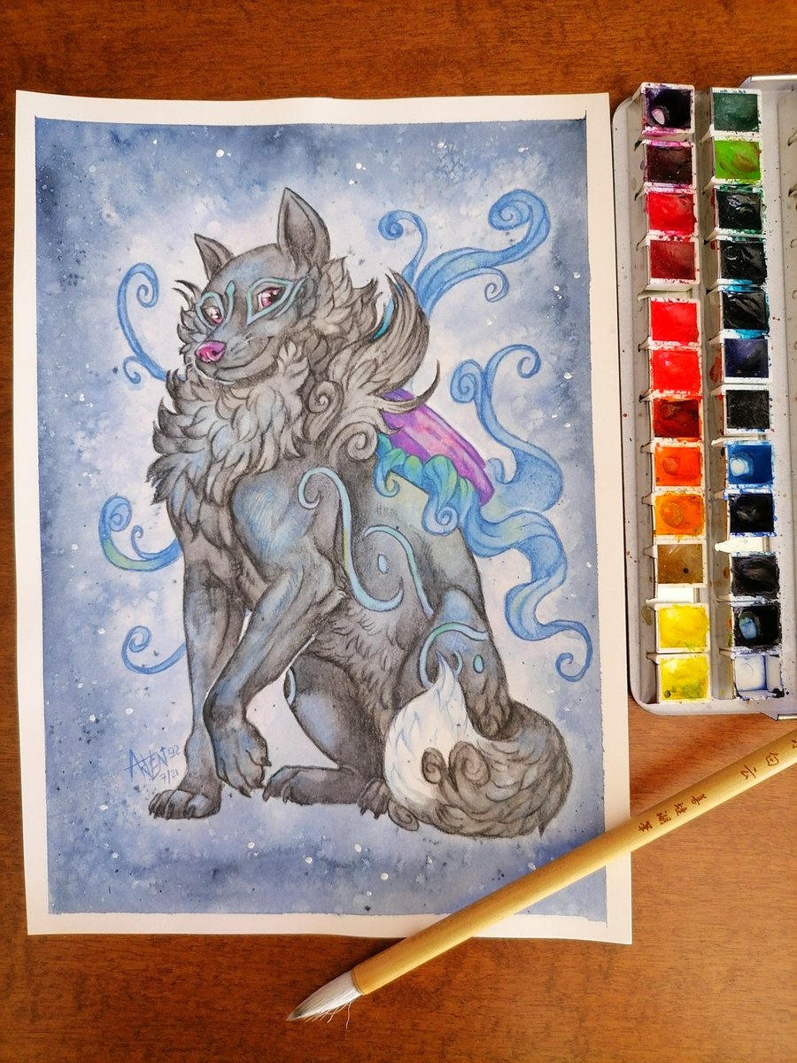 Panthera_Arven's tweet photo. Traditional commission for @AkitaShiranui featuring their Okami character Kurai! π
I used #carandache water-soluble pencils and #schmincke watercolors on Arches watercolor paper. β€οΈ
PLEASE consider supporting on Patreon! https://t.co/9ZXMDyG0js
#okami #fanart #capcomokami https://t.co/77A7MmAkiZ