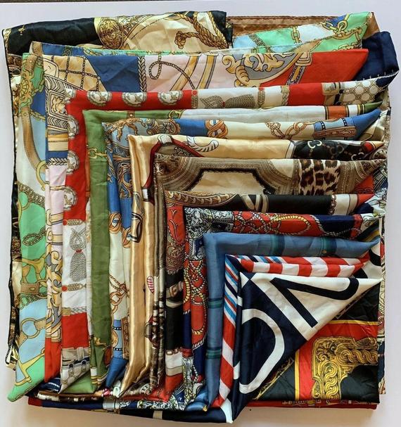 10 Opulent Vintage Scarf Lot Group Mixed Gold Red Blue Scroll Regal Print European Scarves Collection by KingsRDVintage dlvr.it/S33R8C