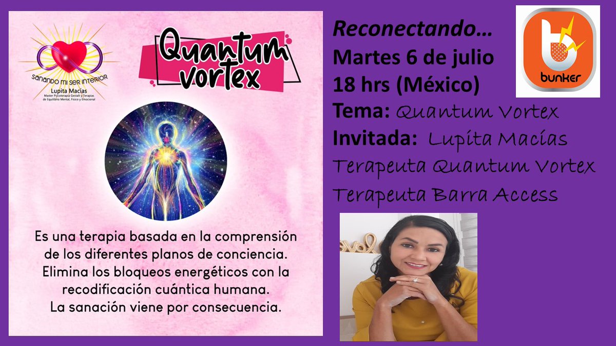 Maritzadt's tweet image. Martes 6 de julio #ENVIVO 6pm 
@ReconectandoMM
  #LaRadioPorInternet hablaremos Terapia #QuantumVortex con experta Lupita Macias de Sanando Mi Interiors ¡Así que no te lo puedes perder!
#Reconectando #TuEresPartedelBunker  #RioBravo
#Reynosa #Tamaulipas #Reynosa #mexico