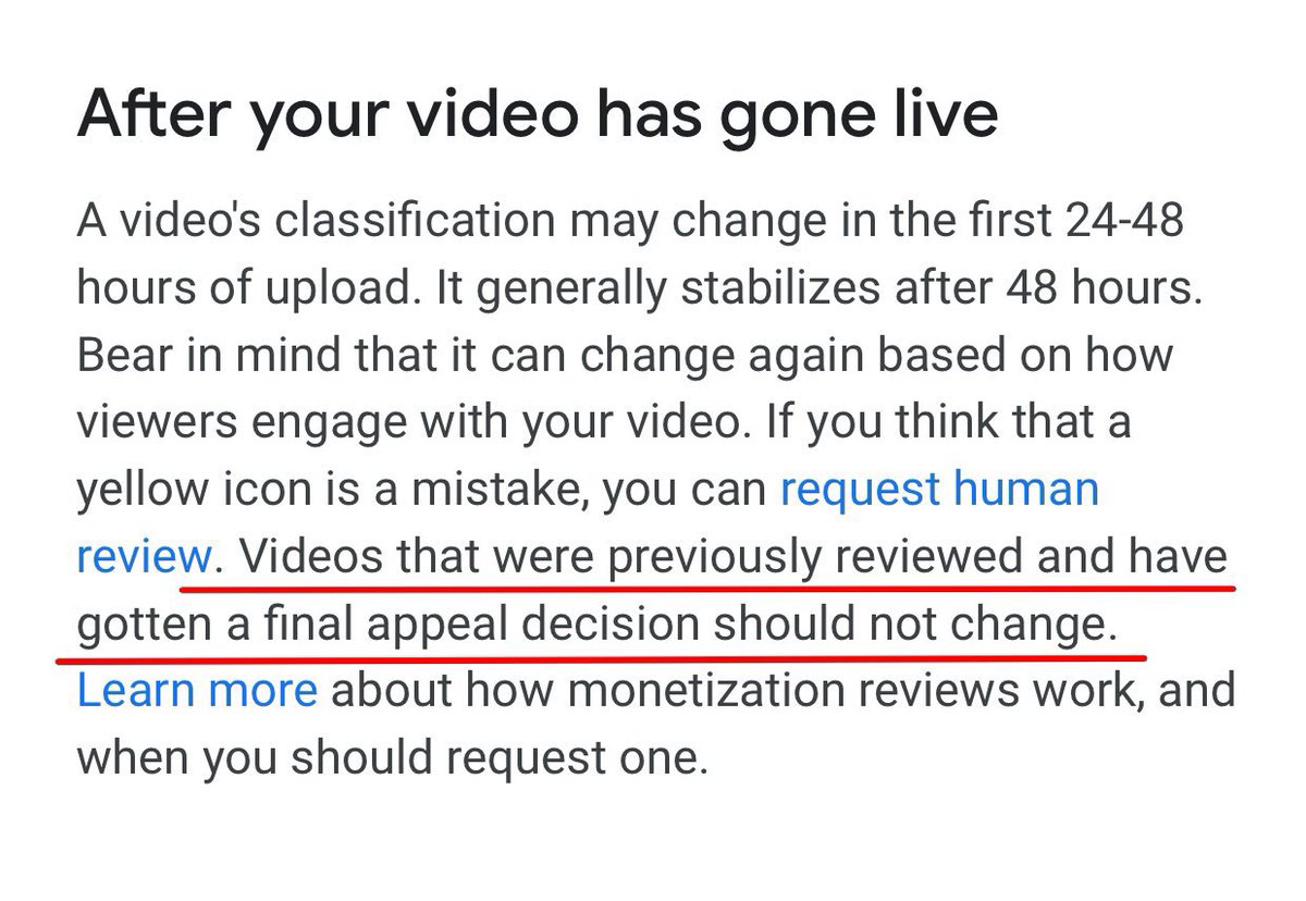 ultnv's tweet photo. @TeamYouTube Why would the monetization status change now when the video has been monetized for over 3 years and 58 million views? Doesn’t this directly contradict the policy in the screenshot below? https://t.co/O5YaCSq8nk