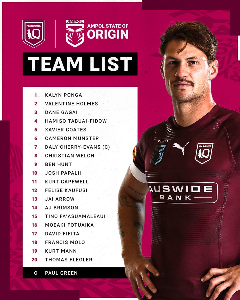 NRL's tweet photo. The @QLDmaroons team for #Origin III has dropped! 🚨 https://t.co/KZyWaEGt83