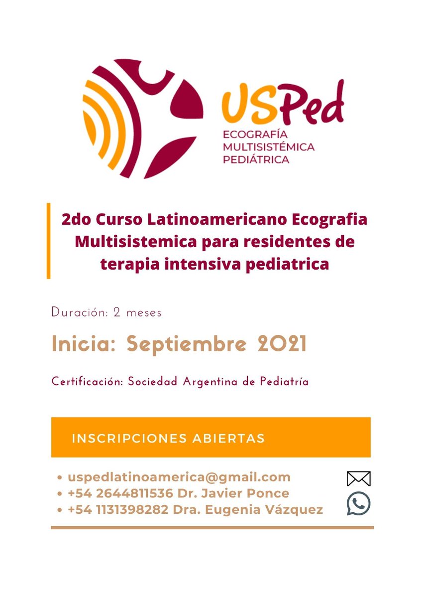 #POCUS para #Pediatria.

2do. Curso Latinoamericano Ecografía Multisistémica.
Para Residentes de Terapia Intensiva Pediátrica. 👩‍⚕️👨‍⚕️
Próximamente, inscripciones para Pediatras egresados y más noticias de #USPed. 🏥

Queremos verte crecer juntos. 🔈🔉🔊