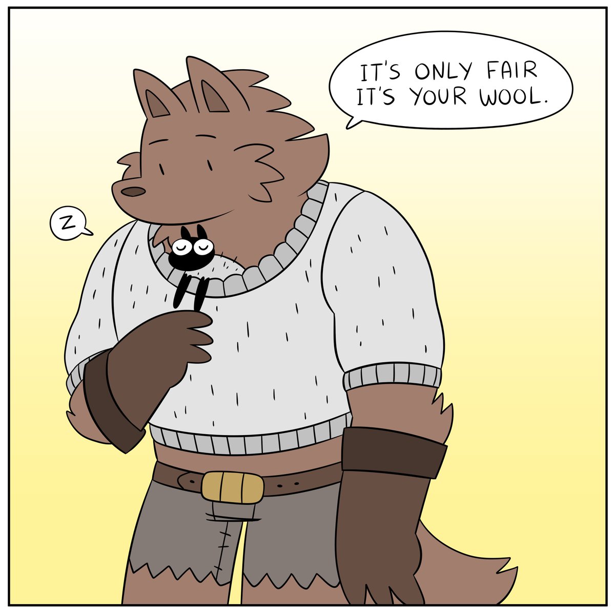 The farmer sheared the sheep, and it was used to make a gift for Wolf Hunter, so...