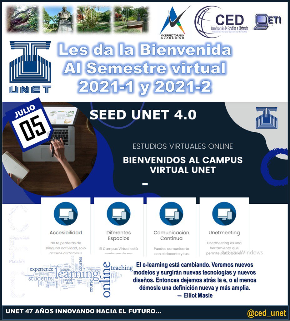 Mañana 5 de julio de 2021 la  UNET comienza un nuevo ciclo en las carreras de pregrado con modalidad virtual, estrenando nuestro campus virtual. Agradecida con todos los que han hecho posible esta nueva realidad.