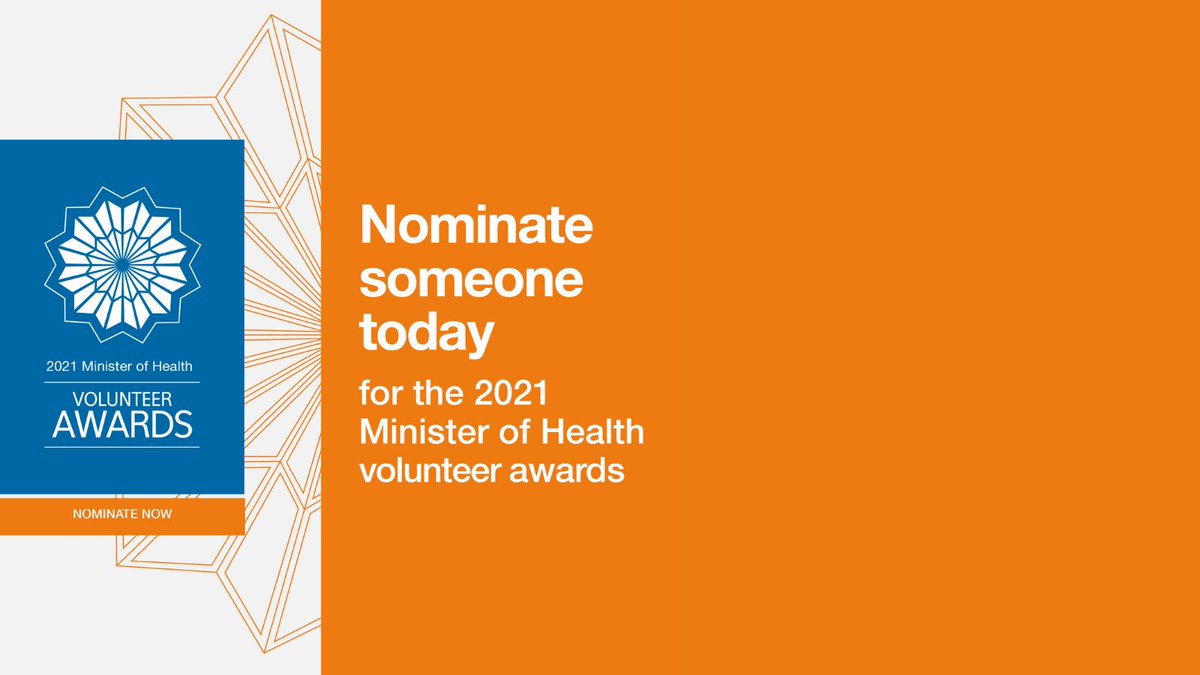 Nominations are now open for the 2021 Minister of Health Volunteer Awards, which recognise the thousands of unsung heroes who help support New Zealand's health and disability system.

For more information about nominations please go to health.govt.nz/volunteerawards

#volunteers #health