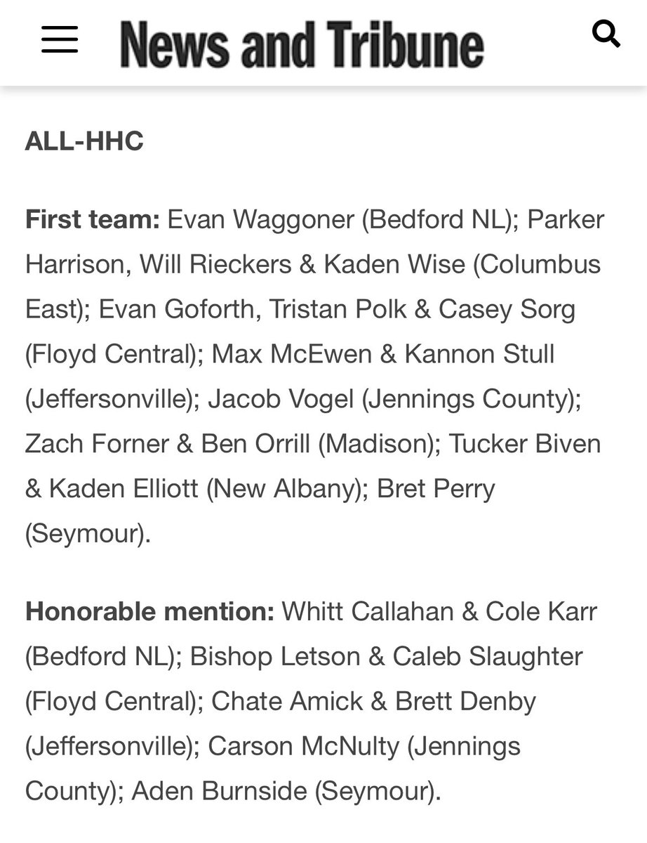 Congrats <a href="/kaden01elliott/">“Kaden”</a> &amp; <a href="/TuckerBiven2/">Tucker Biven</a> for making 1st Team ALL HHC <a href="/newstribscores/">News&Tribune Sports</a> <a href="/IHSBCA/">IN Baseball Coaches</a> @PBRIndiana <a href="/GoNewAlbany/">New Albany Athletics</a> <a href="/NewAlbanyIN/">New Albany, IN</a>