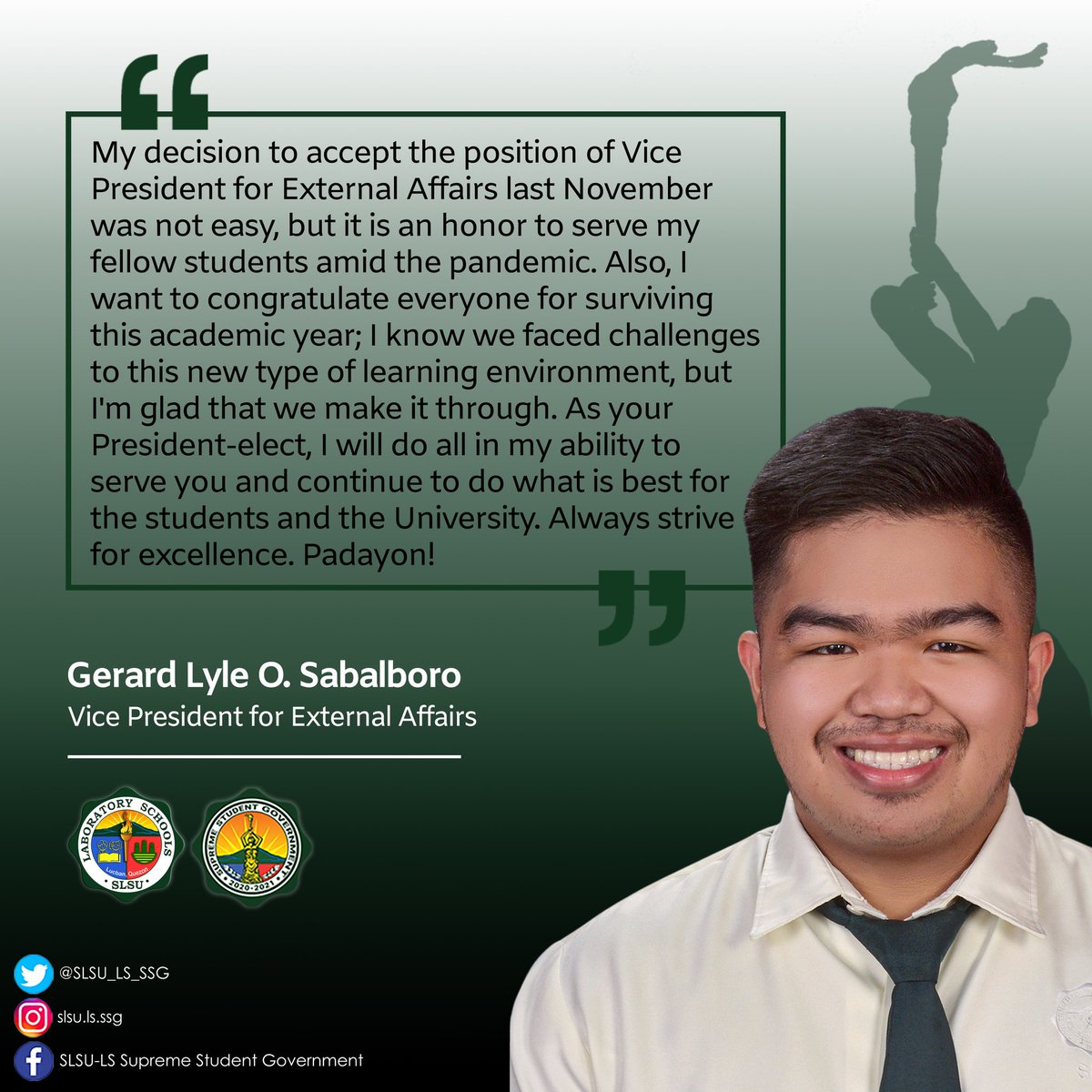SLSU_LS_SSG's tweet photo. 𝗧𝗵𝗮𝗻𝗸 𝘆𝗼𝘂.

All good things must come to an end, but rest assured that we will continue to embody the spirit of leadership.

It has been a difficult school year for both the students and teachers. https://t.co/wzTXpHqhg3