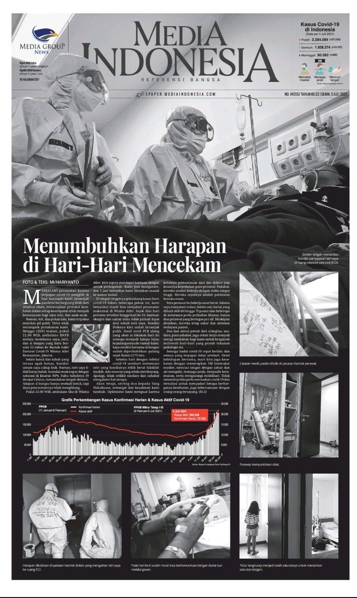RossTapsell's tweet photo. Devastating front pages of Indonesia’s newspapers today as the health system becomes overloaded and cases and deaths continue to spike. https://t.co/WVFOLDgLgx