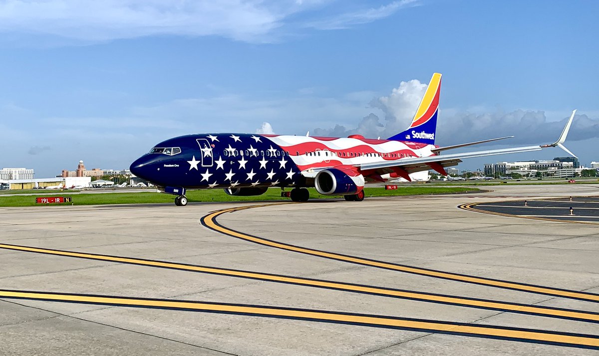 FlyTPA's tweet photo. We don’t think this special visitor could’ve picked a better day to pay us a visit! Check out The @SouthwestAir Freedom One livery! https://t.co/jTGfzYNzGE