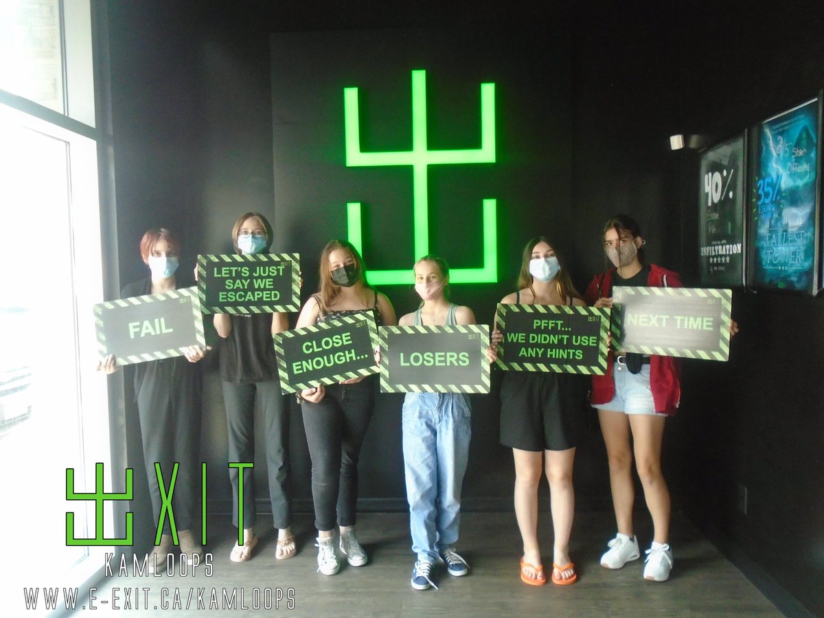 exitkamloops's tweet image. Here’s some of our awesome escapee’s from June 27-July 3. Many failed and many succeeded! Test your wits today! #ExitKamloops #kamloopsescapegames
facebook.com/media/set/?set…