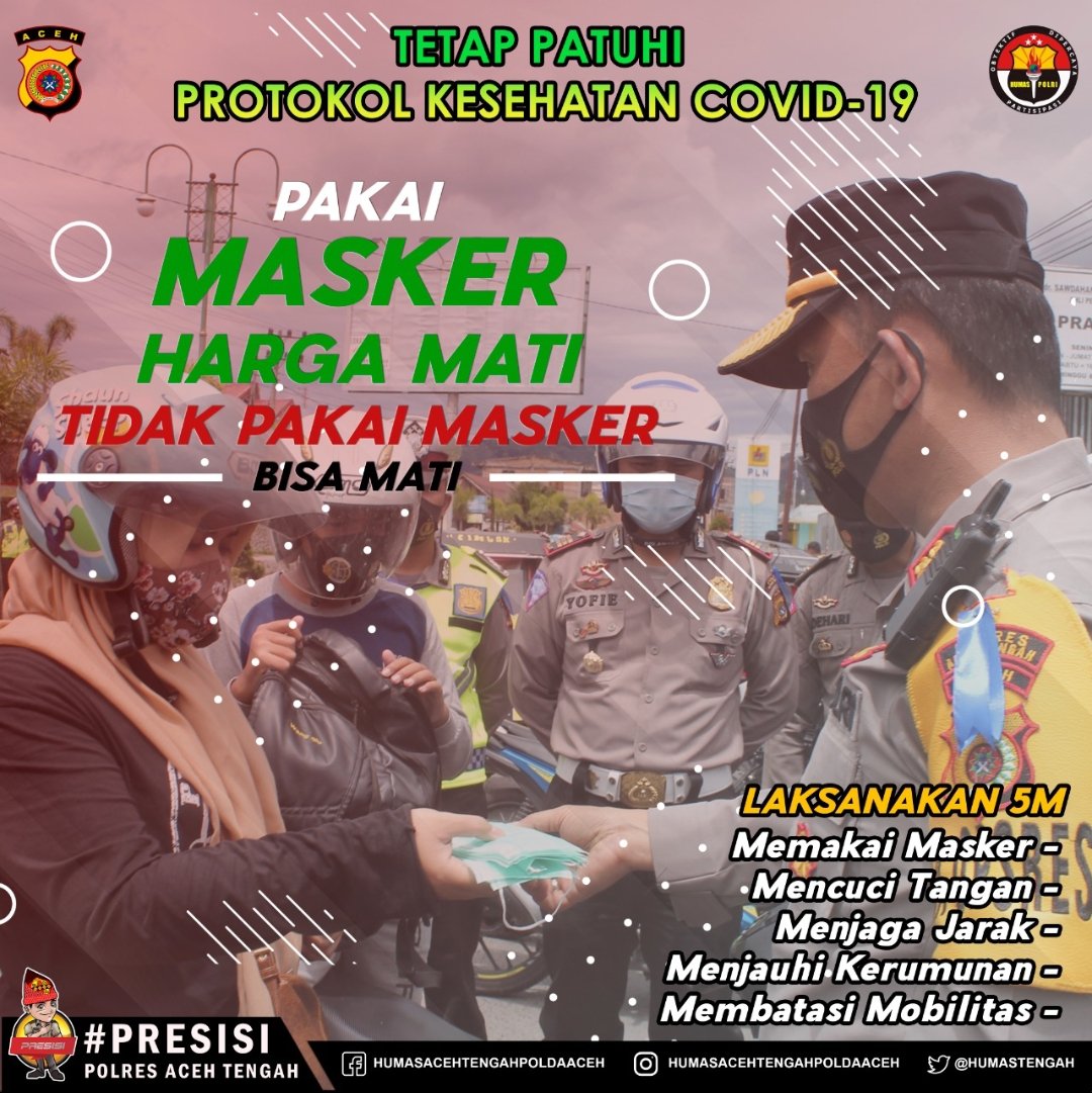 HumasTengah's tweet photo. Wajib Kita Patuhi Protokol Kesehatan Covid - 19
.
@divisihumaspolri
@bidhumaspoldaaceh
#maskeruntuksemua #patuhiprotokolkesehatan #prokesuntukkitasemua https://t.co/YJfowrCN59