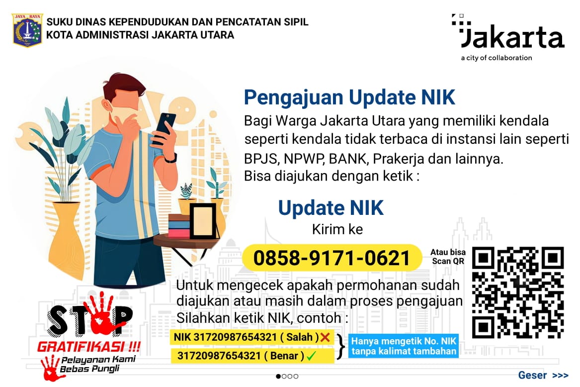 dukcapiljakarta's tweet photo. Selamat pagi warga Jakarta. Seluruh loket layanan Dukcapil di Jakarta Utara dari tingkat kelurahan hingga Suku Dinas hanya melayani secara online/dropbox dari tgl 3 s.d 20 Juli 2021. Silahkan manfaatkan layanan online yang sudah kami sediakan.
@aniesbaswedan 
@DKIJakarta https://t.co/OhtXI5Z8XY