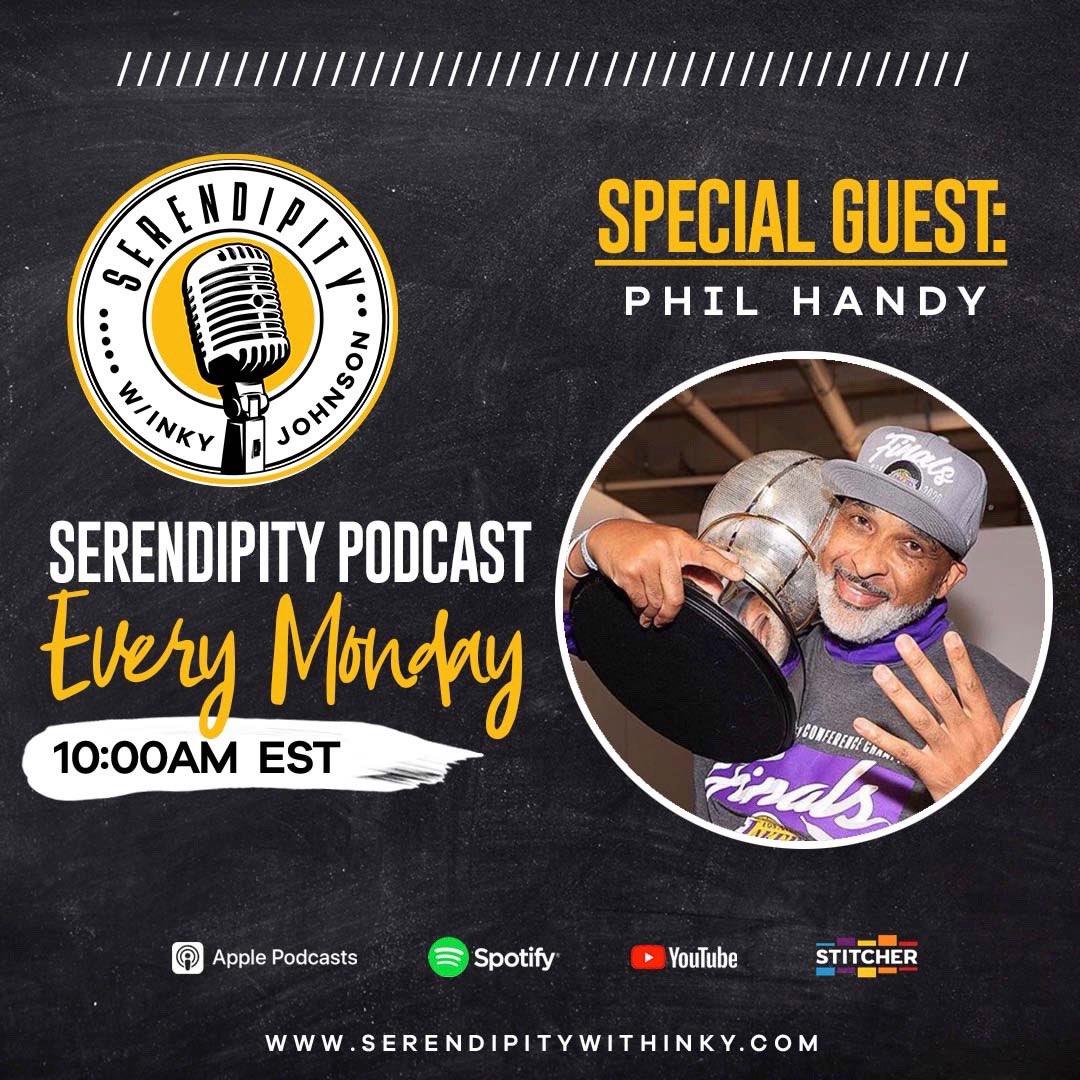 Episode 19, of Serendipitywithinkyjohnson is with guest Phil Handy Thereal94feetofgame , Assistant Coach for <a href="/Lakers/">Los Angeles Lakers</a> and comes out tomorrow, Monday, at 10am EST. 

Catch the full episode on your favorite podcast platforms and YouTube.