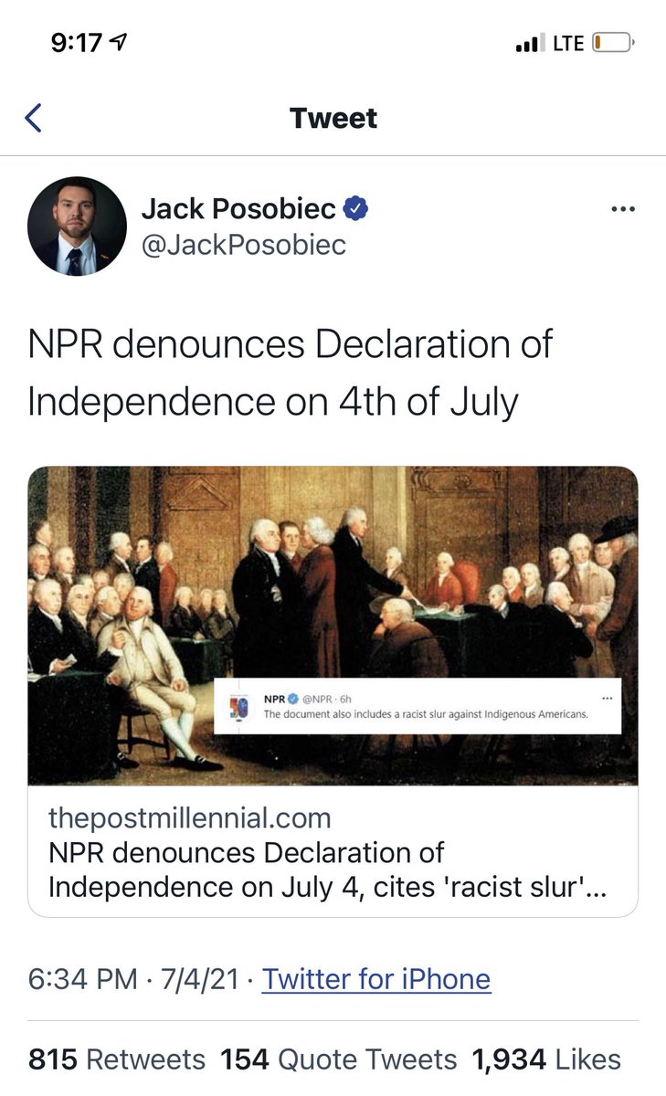 AndrewTraveler's tweet photo. The people tweeting Defund NPR have  obviously never read even the preamble of the declaration or for that matter a history book. https://t.co/fyvJhaOBiI