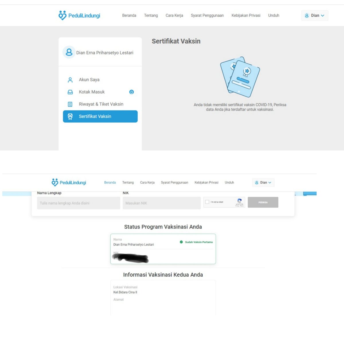 Mimin tolong bantu, sudah terdaftar tapi tidak ada sertufikatnya @PLindungi