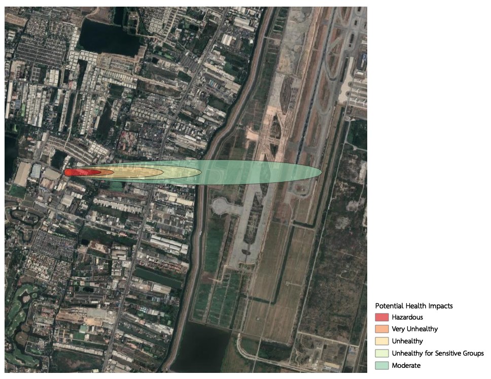 แผนที่ GIS แสดงพื้นที่ และ ความหนาแน่นของประชากรในรัศมี 7 ก.ม. ที่ได้รับผลกระทบจากสารเคมี #โรงงานกิ่งแก้วไฟไหม้