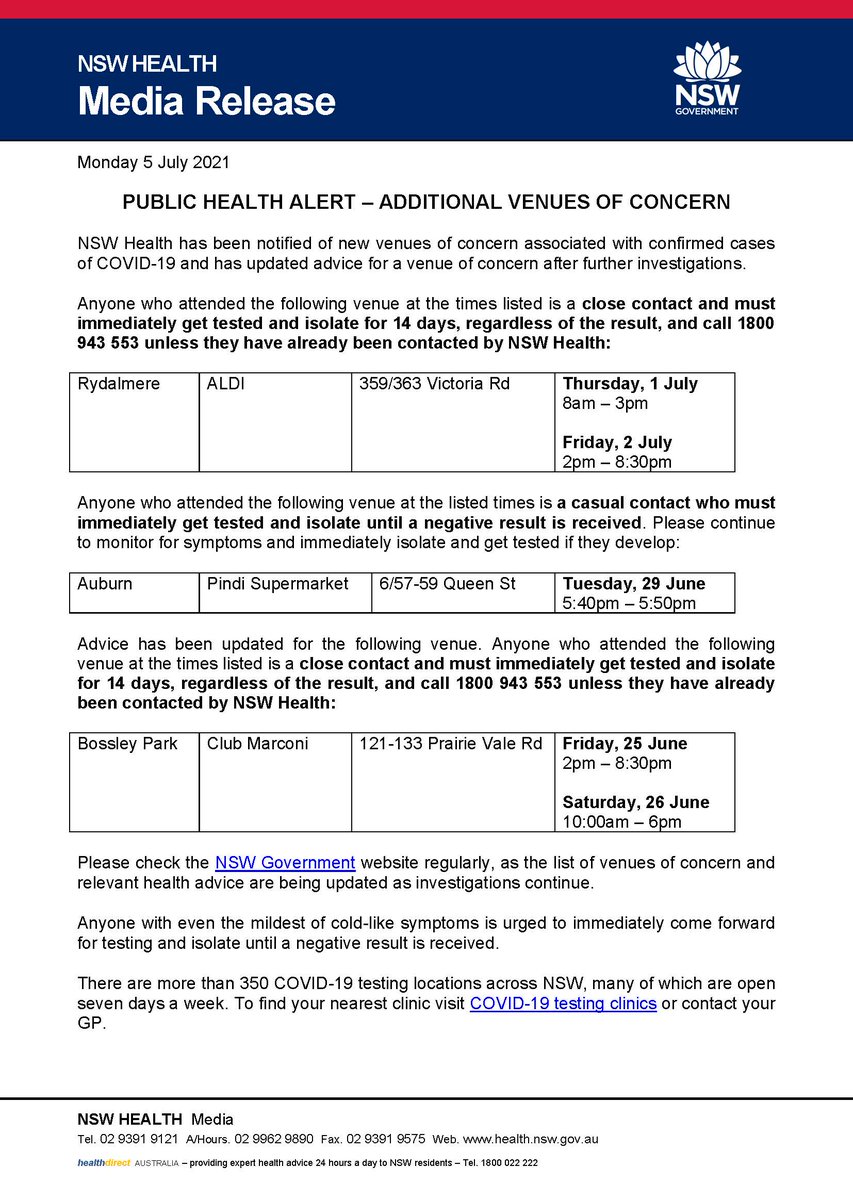 Nsw Health On Twitter Public Health Alert Additional Venues Of Concern Nsw Health Has Been Notified Of New Venues Of Concern Associated With Confirmed Cases Of Covid19 And Has Updated Advice