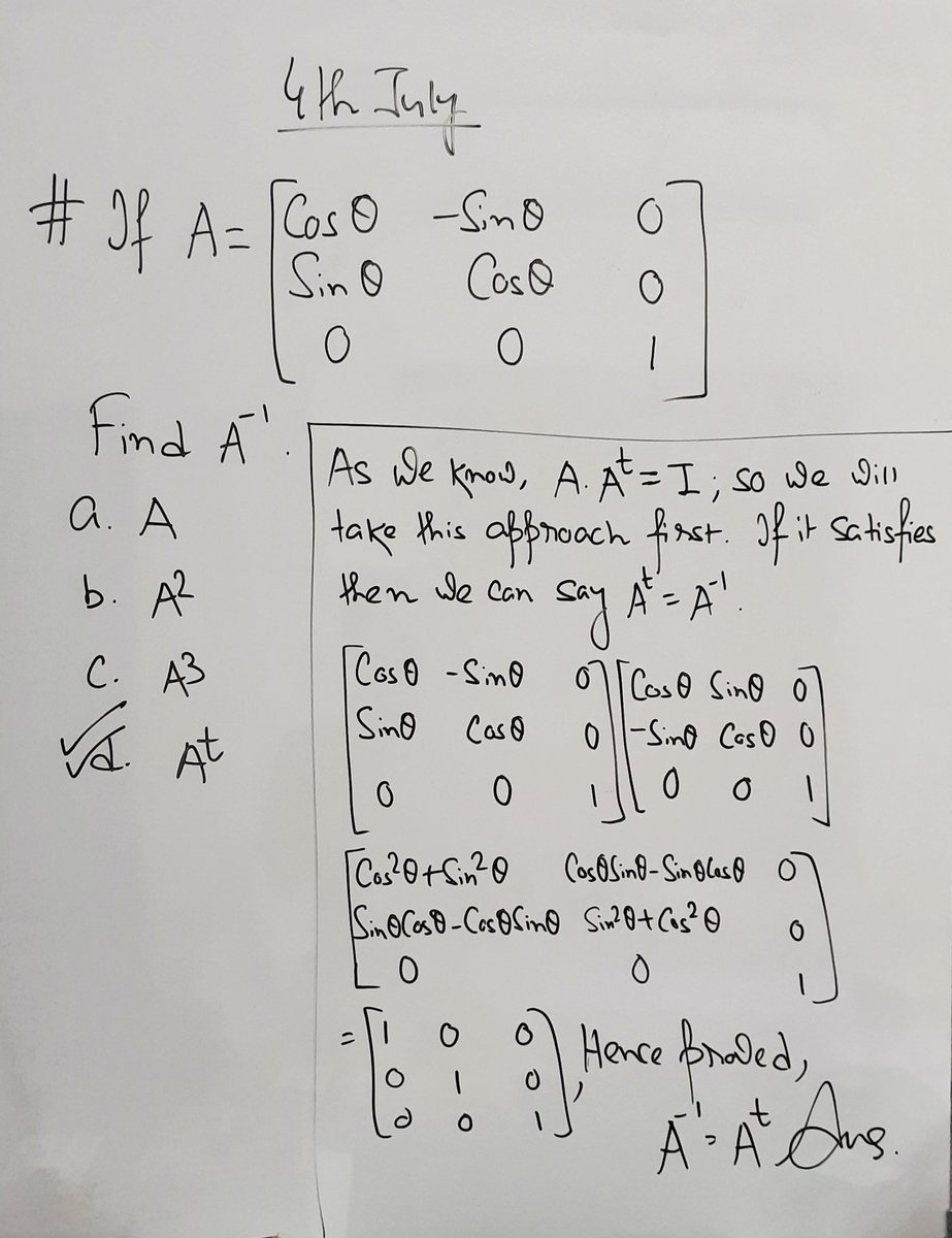 MathMagic5's tweet image. Solution of 4th July&apos;s Problem

#matrix #matrixtheory #higheralgebra #matrixanddeterminant #maths #mathematics #mathskills #mathstricks #mathsislife #mathsisfun #cbseexam #cbsemaths #cbseexam #icsemaths #icseexam #icse #iitjeepreparation #iitjee #jeemains