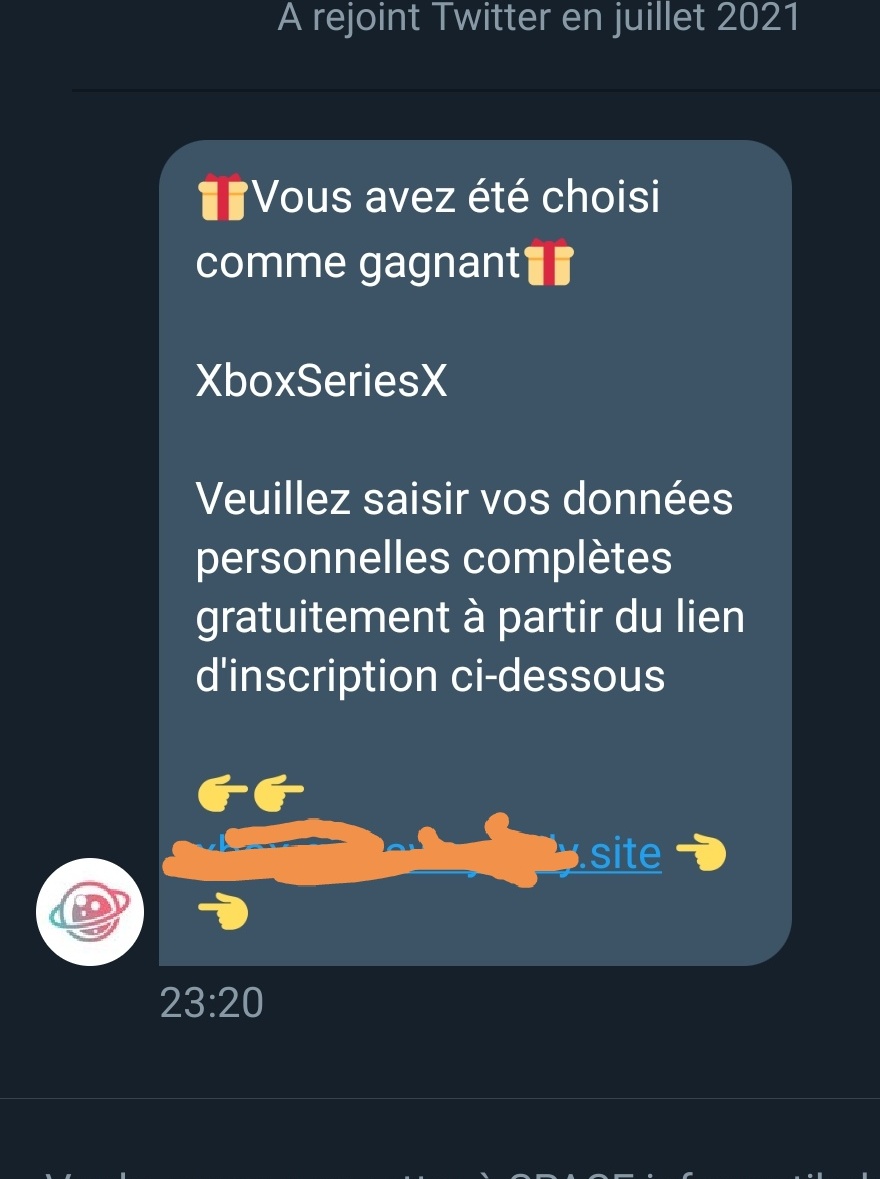 SPACEinformatik's tweet image. ⛔️ ATTENTION ARNAQUE ⛔️
Une personne usurpant notre identité contacte les personnes ayant participés à notre #GIVEAWAY en envoyant un lien.
Il ne s'agit pas de nous attention ne cliquez pas sur le lien !
Merci de signaler cette personne : @SPACEinfotmatik