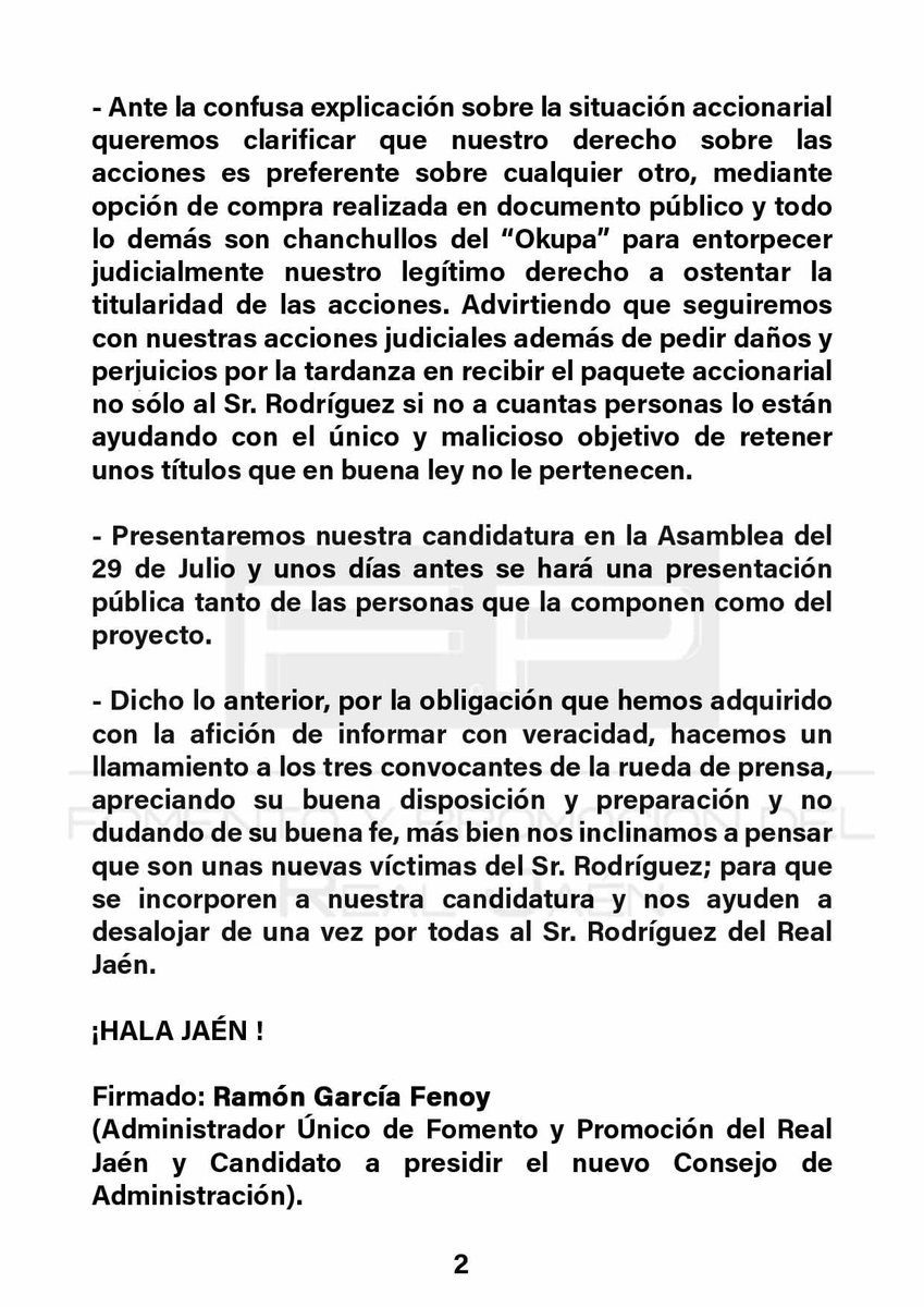 ⚪️ COMUNICADO FOMENTO Y PROMOCIÓN DEL REAL JAÉN