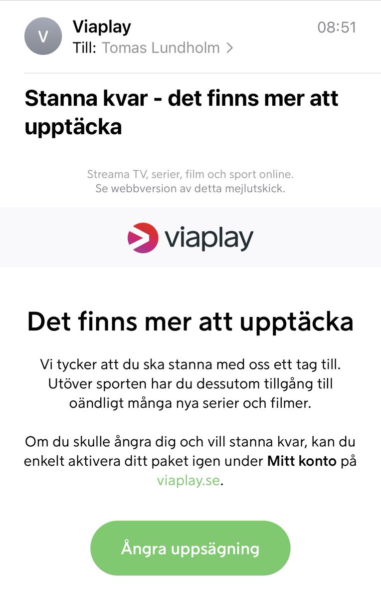 Men alltså <a href="/Viaplay_SE/">Viaplay</a> är det ens möjligt att sköta utsparkningen av era äldsta kunder osnyggare? #viaplay