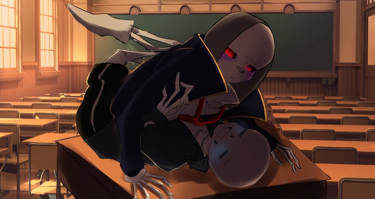 Ryokari3's tweet photo. Dust - bad student prank everybody 
Don't care about score top handsome in school

Sans
-new teacher 
-was prank when come in class every day 
- the girl in class say he cute and handsome
- math teacher
- teacher of class c - 3
#Dussic #dustxsans #sansxdust  #undertale #myart https://t.co/GC86jRkOPH