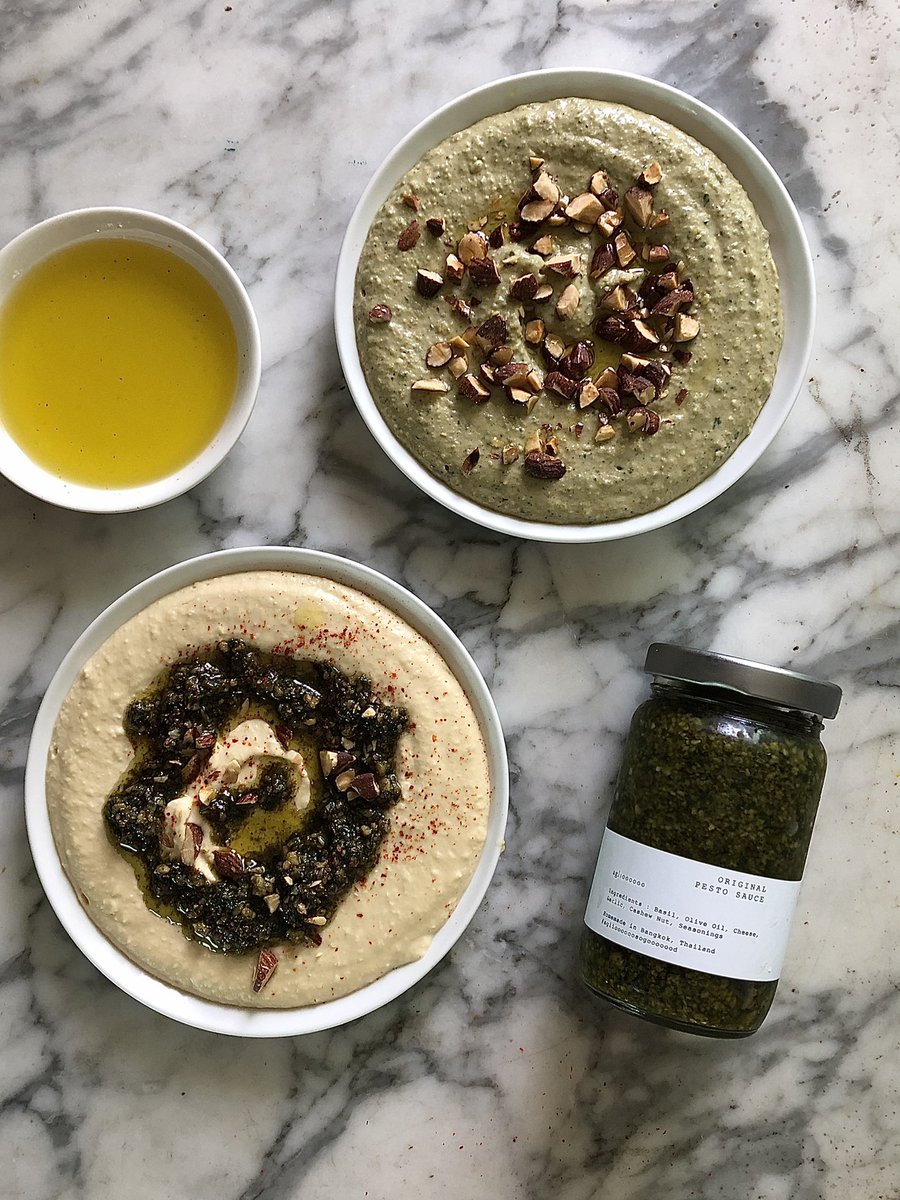 hellogabjay's tweet photo. วันนี้ทำ Pesto Hummus หรือดิปถั่วลูกไก่ ใช้ @aglioooooo เพสโต้ ซอส อร่อยและง่ายมาก ที่สำคัญโปรตีนสูง สั่งที่นี่เลย 👉🏽 https://t.co/fIECDBRXfp https://t.co/u3Satddkmo