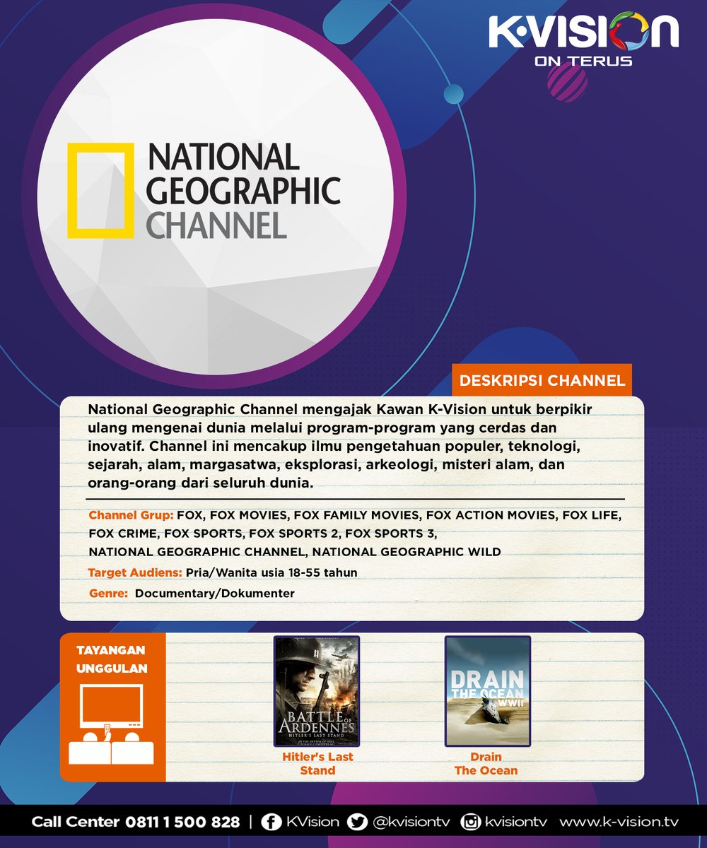 kvisiontv's tweet photo. NATIONAL GEOGRAPHIC CHANNEL! 🤩
Nat Geo bakal ngasih kamu tayangan dokumenter kaya ilmu pengetahuan populer, teknologi, misteri, dan masih banyak lagi!
Saksikan selalu National Geographic Channel, hanya di K-Vision On Terus!
#KVision #KVisionOnTerus #NatGeoChannel https://t.co/hsortpAUMF