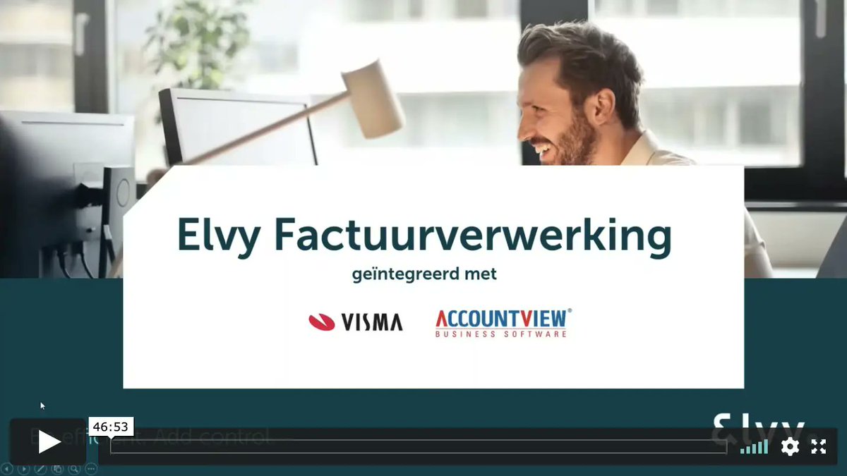Op 15 juni gaf @Elvy een webinar over Elvy Factuurverwerking geïntegreerd met #AccountView. Kijk het webinar terug en ontdek hoe je al je inkomende facturen automatisch kan boeken, matchen, archiveren en fiatteren: accountone.nl/digitaal-factu… #facturatie #controle #inzicht #grip