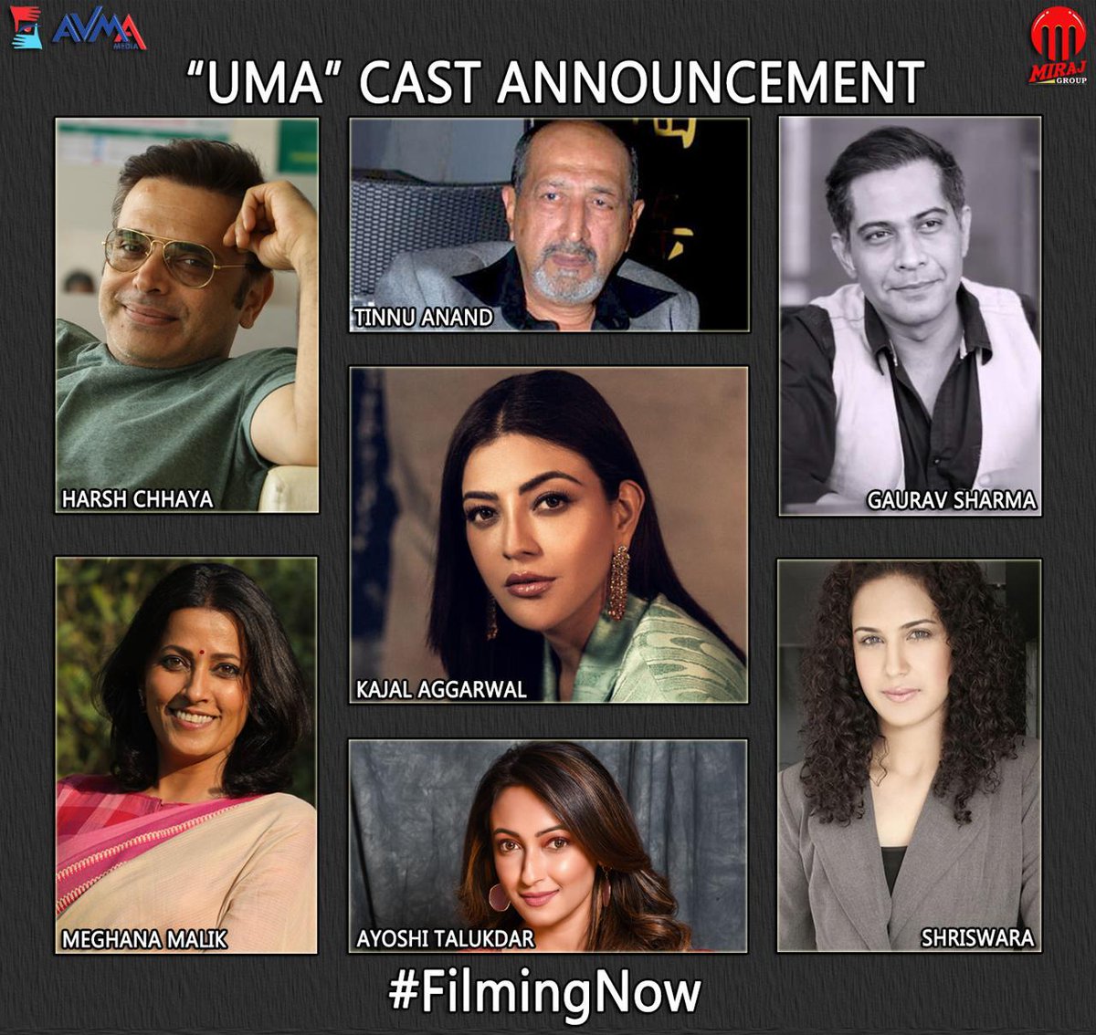 .<a href="/MsKajalAggarwal/">Kajal Aggarwal</a> “UMA” directed by #Tathagatasingha starts shooting in Kolkata today. The film produced by @G_Avishek (AVMA Media) &amp; <a href="/Mantraraj27/">Mantraraj Paliwal</a> (Miraj Creations), also stars #TinnuAnand, #HarshChhaya, <a href="/meghna1malik/">meghna malik</a>, #GauravSharma, #Shriswara and <a href="/ayoshitalukdar/">Ayoshi</a>.