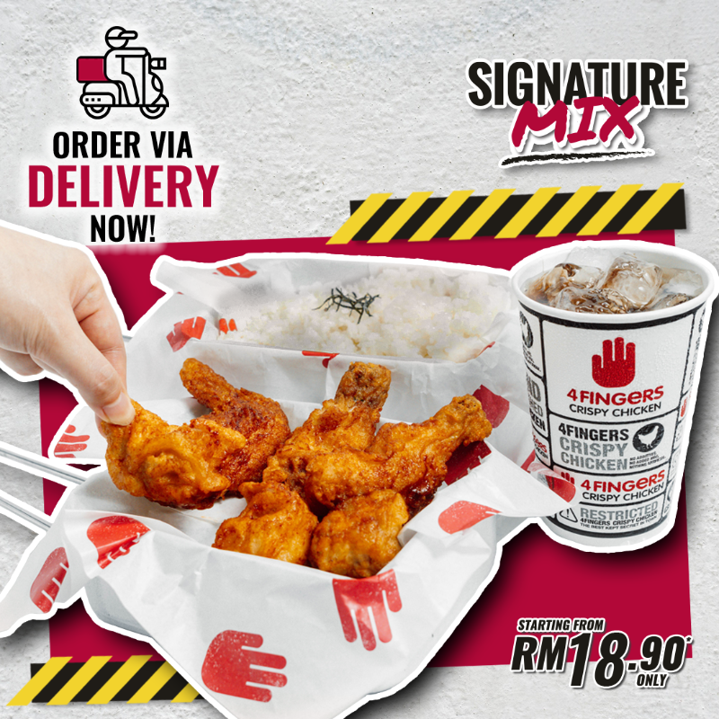 4FingersMY's tweet photo. When your cravings are stronger than your Wifi... Jom, order 4Fingers Signature Mix Combo today! Pick your size from regular to family combo and get saucy! Available for takeaway &amp; delivery. 

📍4Fingers Outlets: https://t.co/VFf1f4Z8rI

#Tapau4Fingers #youpick #signaturemix