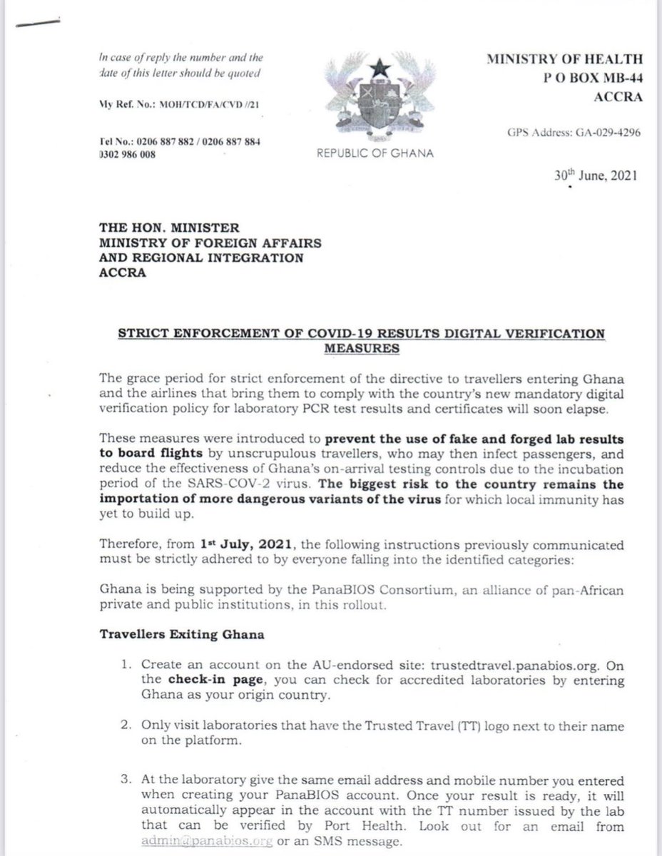 MacJordaN's tweet photo. #PublicServiceAlert 🇬🇭:
New strict Enforcement of COVID-19 Results Digital Verification Measures for Ghana effective July 01, 2021.
Departing from 🛫 / traveling to #Ghana 🛬, take a look at the images and follow the procedures. Please Retweet. #COVID19Ghana #CovidTest #Ghana https://t.co/3NiTjEhcU2