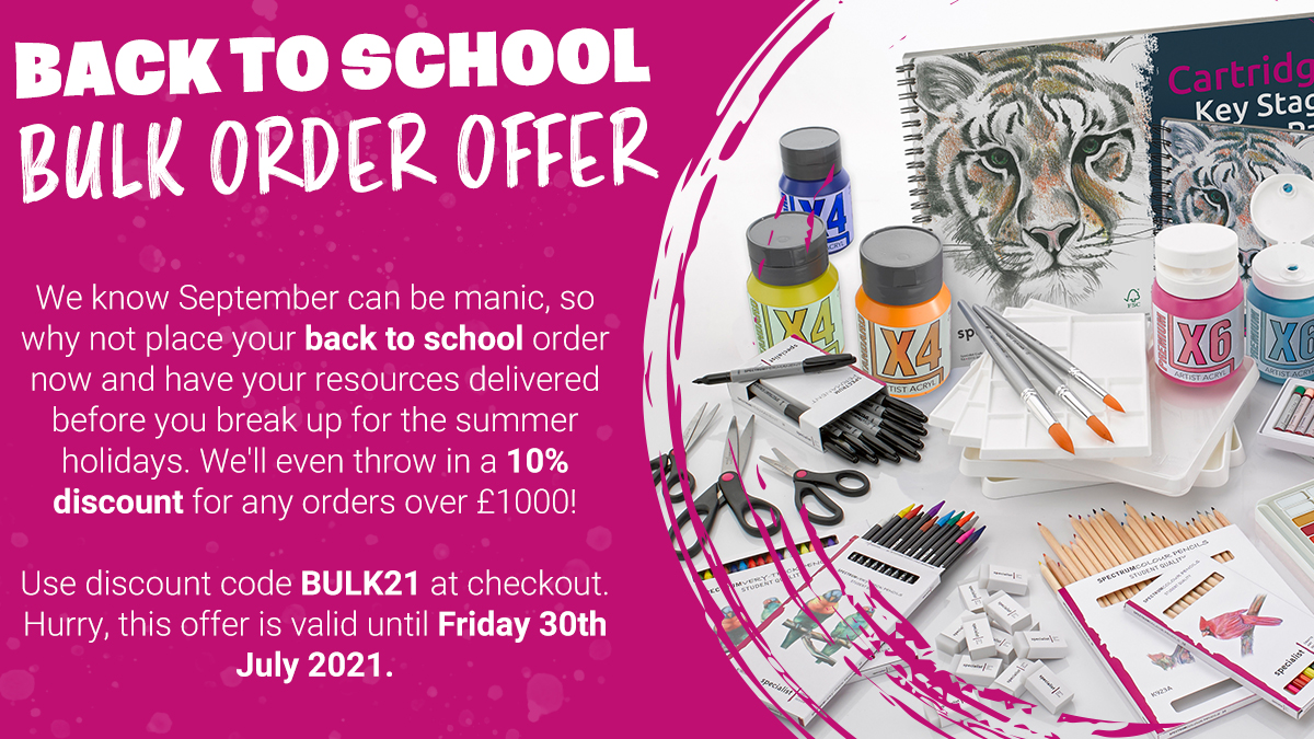 We know September can be manic, so why not place your back to school order now and have your resources delivered before you break up for the summer holidays. We'll even throw in a 10% discount for any orders over £1000!

Use discount code BULK21 at checkout.