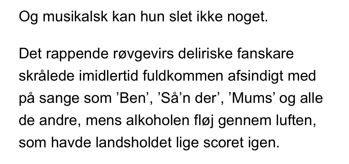 Hej <a href="/EkstraBladet/">Ekstra Bladet</a> 

Det føltes rart, da I fjernede tilsviningscontaineren - også kaldet nationen - men man bliver sgu træt, når jeres anmelder kalder Tessa for ‘det rappende røvgevir.” 🤦🏻‍♀️